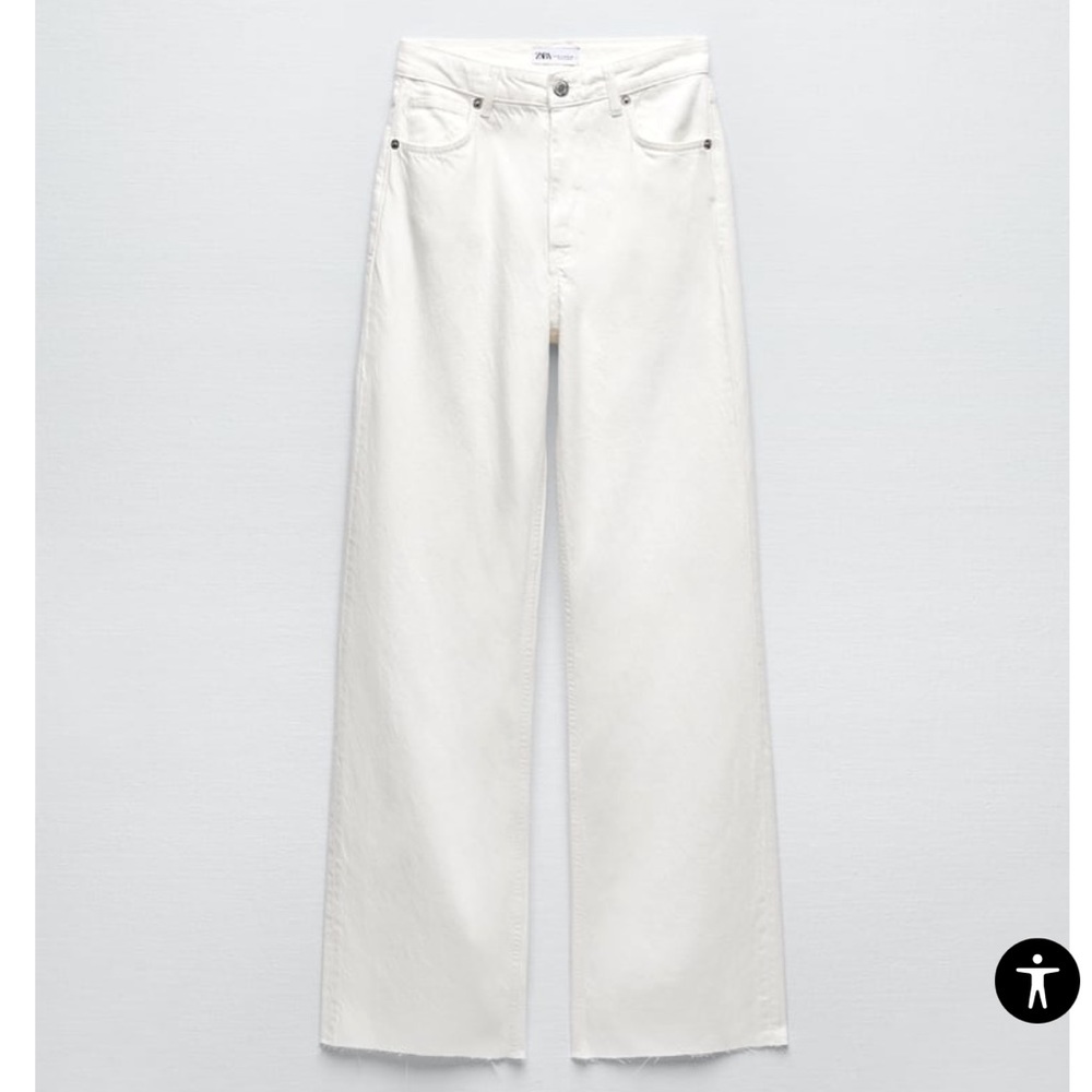 Zara high rise wide leg white denim jeans size 2